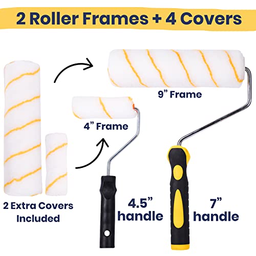 Premium Painting Tool Kit with Roller Covers, Roller Frames, Brushes and Tray for Household Painting Touch-ups, Cabinets and Crafts (11-Piece)