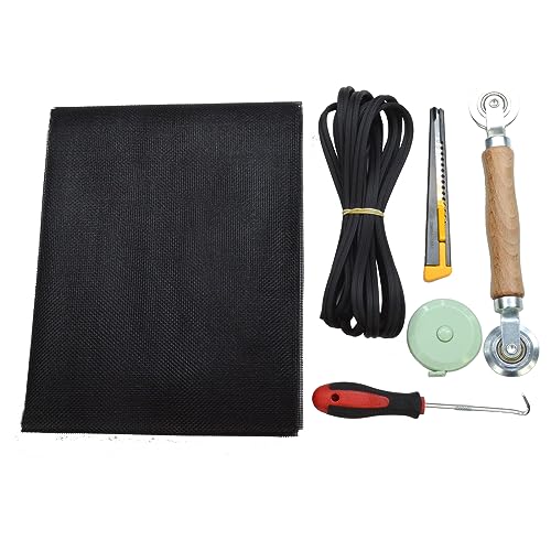 39"×59" Black Fiberglass Adjustable Window Screen Mesh Repair Kit with 20' Spline and Spline Roller Window Screens Replacement for Patio/Porch/Basement Window/Dining Room/Kitchen/Bedroom/Living Room - color: Black, size: ‎39"×59" with tools