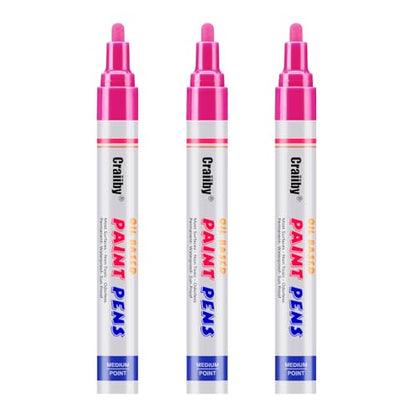 Pink Paint Markers, 3 Pack Oil-Based Waterproof Quick Dry Permanent Paint Pen Set for Rocks Painting, Wood, Fabric, Plastic, Canvas, Glass, Mugs, Metal, Tire, Stone, DIY Craft - color: Pink