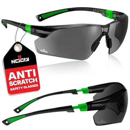 NoCry Safety Sunglasses with Green Tinted Wraparound Lenses; Tinted Safety Glasses for Men and Women with Adjustable Arms & No-Slip Grips; Work Glasses with UV 400 Protection; ANSI Z87.1 Rated - color: Black & Green