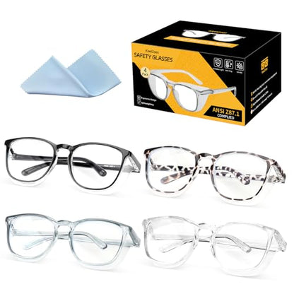KeeiZoes Safety Glasses Anti Fog Goggles For Women, Nurses Protective Eyewear Blue Light & UV Blocking Eye Protection Glasses - color: Black + Black Leopard + Blue + Clear
