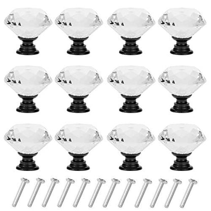 YourGift 12 Pack Drawer Knobs Diamond Shaped Crystal Glass 30mm Cabinet Knobs Pull Handles (Black) - color: Black, size: 30 mm, 12 Pack
