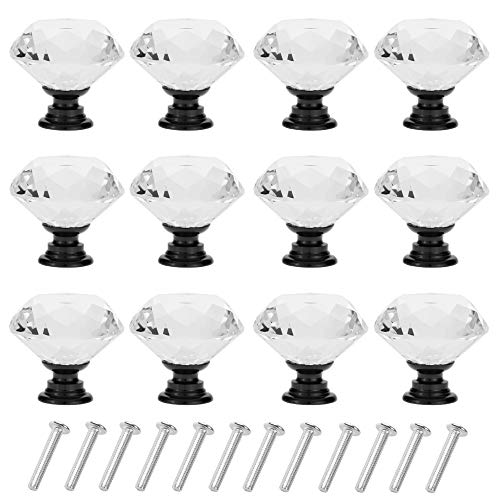 YourGift 12 Pack Drawer Knobs Diamond Shaped Crystal Glass 30mm Cabinet Knobs Pull Handles (Black) - color: Black, size: 30 mm, 12 Pack
