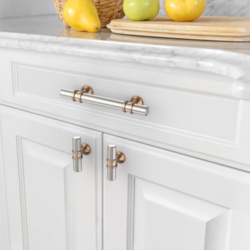Asidrama 10 Pack 3 Inch(76mm) Brushed Satin Nickel and Champagne Bronze Kitchen Cabinet Handles, Cabinet Pulls Kitchen Cabinet Hardware Cupboard Handles Drawer Pulls - color: Nickel-Champagne Bronze, size: 3" Hole Center, style: 10 Pack