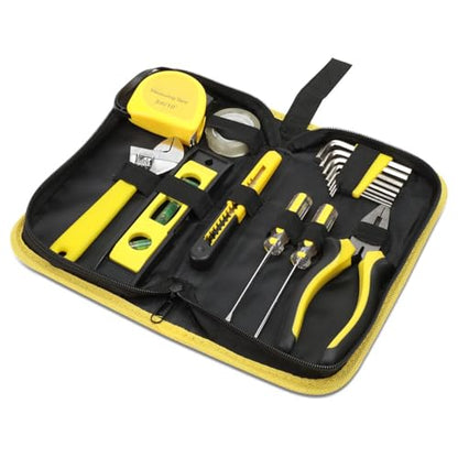 Auto Dynasty 16 Pcs Household Auto Repair Hand Tool Kit Set with Allen Keys Screwdrivers Tool Set Tap Measure Adjustable Wrench Utility Knife for Home Garage Warehouse Repair, Yellow - color: Yellow, size: 16 Pcs