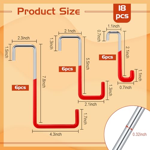 Hotop 18 Pcs Rafter Hanger Heavy Duty Large S Hooks Rafter Hanger for Garage Ladder Bike Fence Storage Organizer S Shaped Hooks(Red) - color: Red