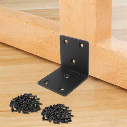 30 Pack Angle Brackets, 1.5" x 1.5" Black Heavy Duty Stainless Steel Corner Brace, L Shaped Shelf Bracket 90 Degree Corner Bracket for Wood Furniture Cabinets Shelves - size: 1.5"x1.5"(black)