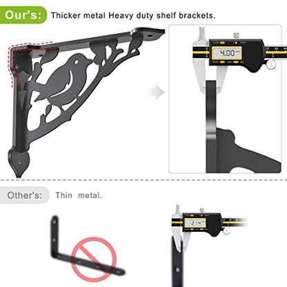 SELEWARE Heavy Duty Shelf Brackets 10 Inch, Bird Shelves Brackets, 300LB Capacity Decorative Metal L Brackets for Floating Shelves, Black Rustic Wall Mount Shelving Bracket with Screws, 4 Pack - size: 10 Inch, style: Bird-4 pack