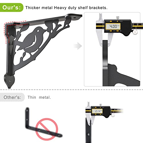 SELEWARE Heavy Duty Shelf Brackets 12 Inch, Bird Shelves Brackets, 300LB Capacity Decorative Metal L Brackets for Floating Shelves, Black Rustic Wall Mount Shelving Bracket with Screws, 2 Pack - size: 12 Inch, style: Bird-2 pack