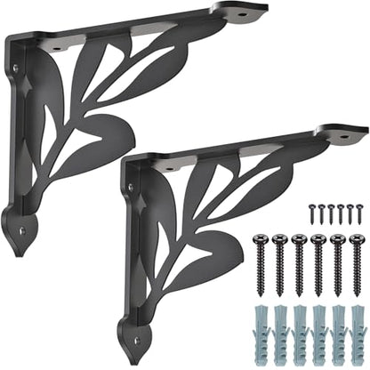 SELEWARE Heavy Duty Shelf Brackets 10 Inch, Branch Shelves Brackets, 300LB Capacity Decorative Metal L Brackets for Floating Shelves, Black Rustic Wall Mount Shelving Bracket with Screws, 2 Pack - size: 10 Inch, style: Branch-2 pack