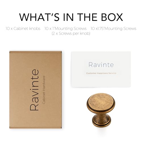 Ravinte 10 Pack Antique Brass Kitchen Cabinet Knobs, Solid Antique Brass Pulls Zinc Handles Simple Drawer Cabinet Hardware for Cupboard Drawer Knobs - color: Antique Brass