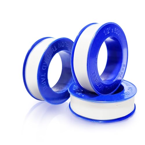5 Rolls 1/2 Inch(W) X 520 Inches(L) Teflon Tape PTFE Thread Sealant Plumbers Tape for Seal Water Pipe, Shower Head,Prevent Leakage, White
