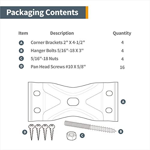 POWERTEC Kerf Mount Corner Bracket 8PK w/Mounting Hardware, Corner Braces for Coffee Table/Desk Legs/Dining Table/Bench Legs (71427-P2) - size: 2" x 4-1/2", style: Kerf Corner Brackets Combo, 8PK