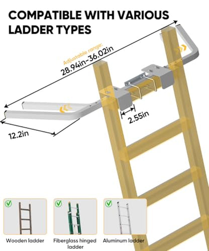Ladder Stabilizer, Adjustable Heavy Duty Ladder Standoff with Pins & Sheet for Wing Span/Wall Extended Accessory, Ladders Roof Stabilizer with Non-Slip Rubber Pads for Roof Gutter Guard, White - color: White