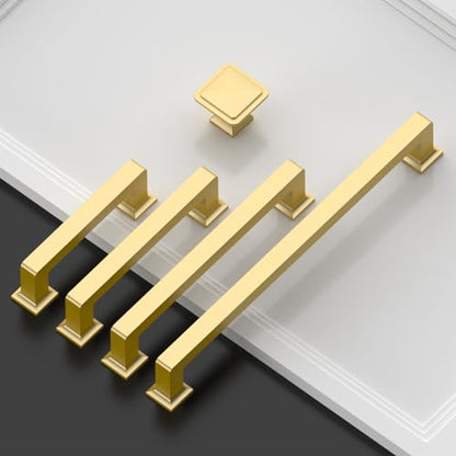 Amerdeco 10 Pack Brushed Gold Cabinet Pulls 5 Inch(128MM) Hole Centers Kitchen Cabinet Handles Cabinet Hardware Kitchen Handles for Cabinets Cupboard Handles Drawer Pulls ZH0019 - color: Brushed Gold, size: 5"/128MM Hole Center