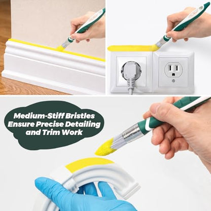 3pcs Trim Paint Brushes Set, 0.6", 0.7", 0.8" Small Paintbrush Synthetic Bristles, Long & Short Easy-Grip Rubber Handle, Trim Brushes for Painting Walls,Cabinets,Windows,Doors,Edges,Corners