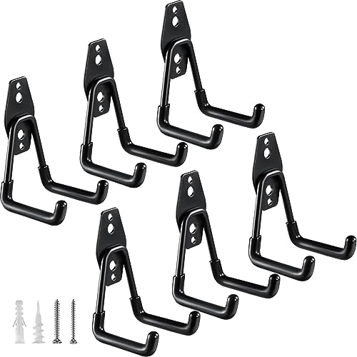 HUPBIPY Heavy Duty Garage Hooks 6 Pack, 2.8 inch Small U Shaped Hanger, Wall Mounted Storage System, Power and Garden Tool Organizer, for Hanging Ladders, Hose, Bulk Items and More - color: Black Small U Hook