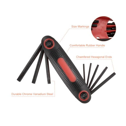 HARFINGTON Folding Torx Wrench T9-T40 8 in 1 Portable Fold-up Star 6 Point Head Wrenches Set Driver Tool Kit for Basic Home Repair and General Applications