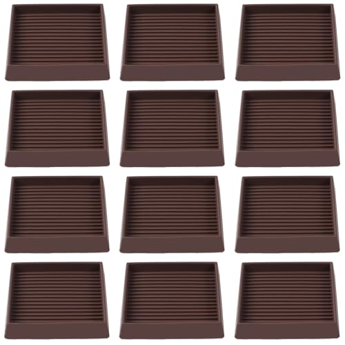 3x3 Square Rubber Furniture Caster Cups, Anti-Sliding Furniture Pads Bed Stopper Floor Protectors with Grip - Protect Any Flooring - size: 12 Pcs Brown