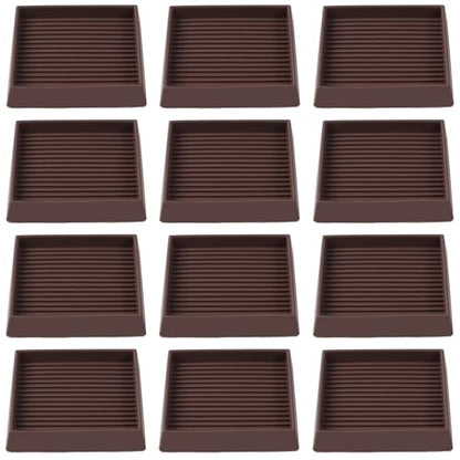 3x3 Square Rubber Furniture Caster Cups, Anti-Sliding Furniture Pads Bed Stopper Floor Protectors with Grip - Protect Any Flooring - size: 12 Pcs Brown