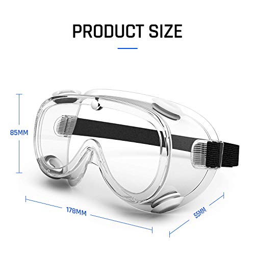 Safety Goggles Medical Goggles Fit Over Eyeglasses Anti-Fog Safety Glasses Clear Lab Goggles chemistry Protective Eyewear ANSI Z87.1