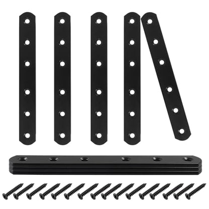 8 Pcs 6 Inch Straight Bracket, Stainless Steel Flat Mending Brace, Black Connector Plate with Mounting Screws & Screwdriver for Furniture Repair, Fixing - size: Black, 6" x 0.8"