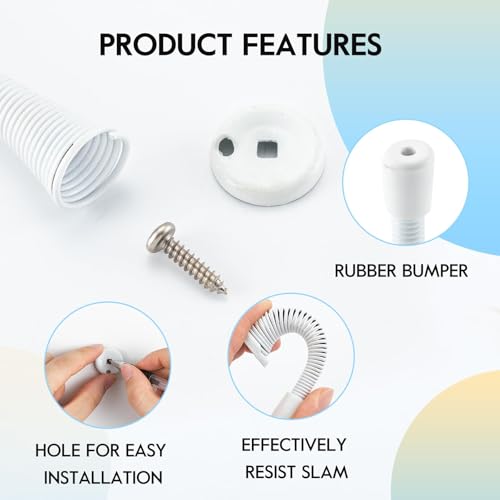 HOME MASTER HARDWARE 12 Pack Spring Door Stops, 3 Inch Wall Mounted Spring Doorstop, with Rubber Bumper, White - color: ‎White