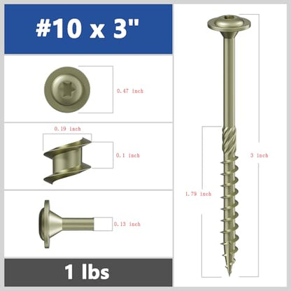 Wensilon (1 lbs)#10 x 3 Yellow Lag Screws, Structural Wood Screw, Heavy Duty Construction Screw, Rust Resistant, Washer Head, Black Coated Exterior Wood Screws, Star Drive with Bit - color: Yellow, size: #10 x 3"