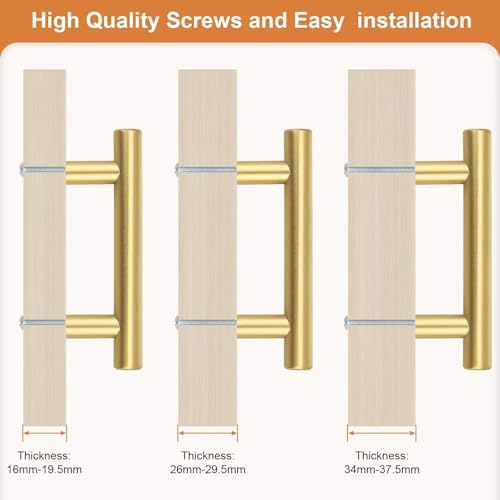 Probrico 5 Pack Hole Centers (64mm) 2-1/2inch Gold Kitchen Cabinet Handles Stainless Steel Polished Gold Cabinet Pulls Round T Bar Pull Handle for Cabinets and Drawers Total Length 4inch(100mm) - color: Gold, size: Hole Centers: 2-1/2"