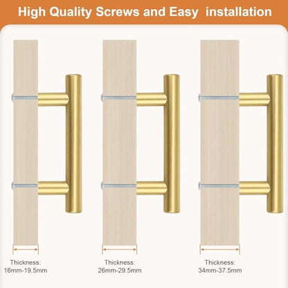 Probrico 5 Pack Hole Centers (64mm) 2-1/2inch Gold Kitchen Cabinet Handles Stainless Steel Polished Gold Cabinet Pulls Round T Bar Pull Handle for Cabinets and Drawers Total Length 4inch(100mm) - color: Gold, size: Hole Centers: 2-1/2"