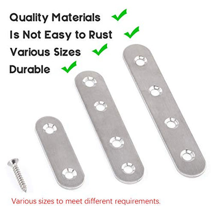 Glarks 35-Pieces 2 inch/ 3 inch/ 4 inch Stainless Steel Flat Straight Brace Brackets Mending Joining Plates Repair Fixing Bracket Connector and 80pcs Screws Set, Total 115pcs, Silver