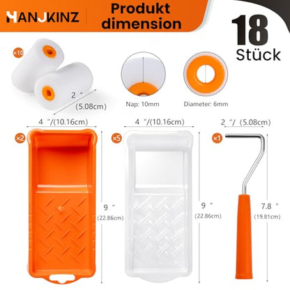 Foam Paint Roller, 18 Pcs 2 Inch Small Paint Roller Kit with 10 Pack High-Density Foam Paint Roller, Paint Tray and Liner, Mini Paint Roller for Painting Wall, Door, Cabinet, Furniture - size: 2 Inch Kit, 18 Pack