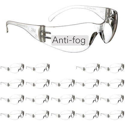 3M Safety Glasses, Virtua, 20 Pair, ANSI Z87, Unisex, Anti-Fog, Scratch Resistant, Clear Lens, Clear Frame, Affordable Eye Protection, Lightweight, Wraparound Coverage - size: Pack of 20, style: Anti-fog, Anti-scratch