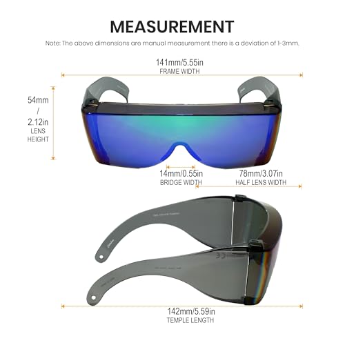 Calabria 3000 Fitover Safety Glasses with Uni-Lens – [Green Mirror] Wrap Around Eye Protection | Anti-Fog Scratch Resistant | Protective Eyewear - color: Green Mirror