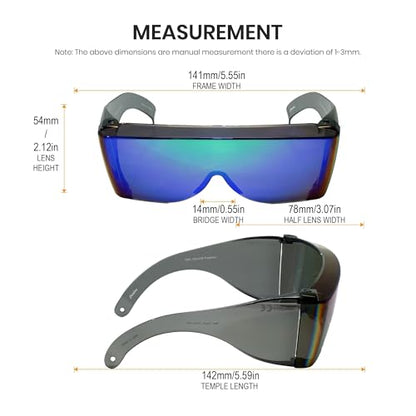 Calabria 3000 Fitover Safety Glasses with Uni-Lens – [Green Mirror] Wrap Around Eye Protection | Anti-Fog Scratch Resistant | Protective Eyewear - color: Green Mirror