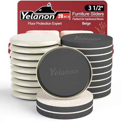 Yelanon Furniture Sliders, 20pcs-3 1/2” Felt Furniture Sliders for Carpet, Furniture Pads Hardwoods Floors, Heavy Furniture Movers Sliders, Reusable Moving Pads, Floor Protectors for Carpet - size: 10pcs 3.5'' sliders & 10pcs 3.5'' felt sliders