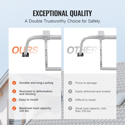 VEVOR Ladder Stabilizer, Heavy Duty Steel Ladder Roof Hook, Ladder Stabilizer with Wing Span/Wall Extension Accessory, Stable Ladder Standoff Arms for Roof Gutter with Anti-Slip Rubber Feet - size: KH-WD02