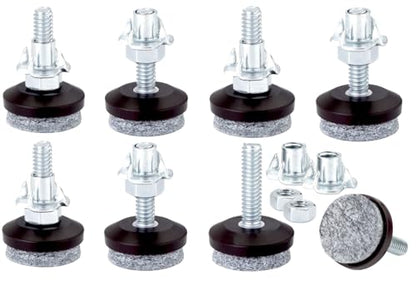 Furniture Levelers- Adjustable Felt-Bottomed Pads,Pack of 8, Chair Leveling Glides,Heavy Duty Threaded Furniture Glides- Hardwood Floor Protectors- Leveling feet (8)