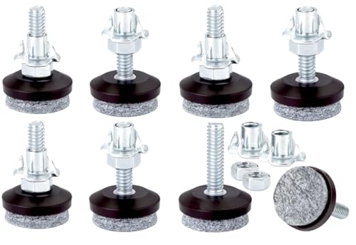 Furniture Levelers- Adjustable Felt-Bottomed Pads,Pack of 8, Chair Leveling Glides,Heavy Duty Threaded Furniture Glides- Hardwood Floor Protectors- Leveling feet (8)