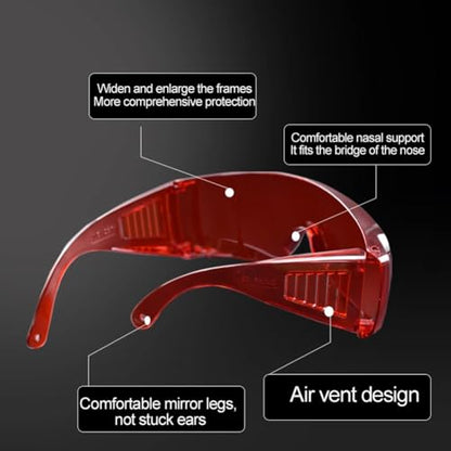Red Safety Glasses Dental Lab Protective Goggles Over Glasses Wrap Around Clear Eye Protection Protective Eyewear Safety Goggles With Wide Vision, UV Protection, Scratch Resistant, Splash Proof