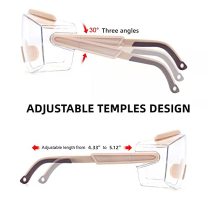 UKNOW Safety Goggles Over Glasses, Anti Fog Safety Glasses with Clear Wraparound Lens, ANSI Z87.1 Protective Eyewear - color: Cream