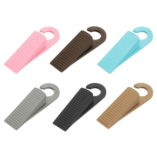PATIKIL 6 Pcs Doorstops, Rubber Hook Door Stopper Rubber Wedge Door Protector for Bottom of Carpet Hardwood Concrete Tile All Flooring Surfaces, Black/Brown/Chocolate/Gray/Pink/Blue - color: Black/Brown/Chocolate/Gray/Pink/Blue