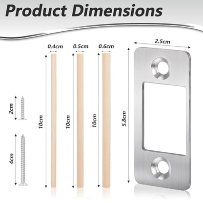 2 Pack Door Striker Plates Large Hole Deadbolt Strike Plate Stainless Steel Round Corner Latch Restorer StrikePlate with Wood Dowel Strips,Universal Backplate for Home Door