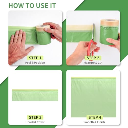 Thickened Pre-Taped Masking Film, Masking Tape Painters Plastic, Paint Protection Film Masking Master for Auto Body Walls Furniture, 22" x 66'(2 Rolls) - size: 22in x 66ft
