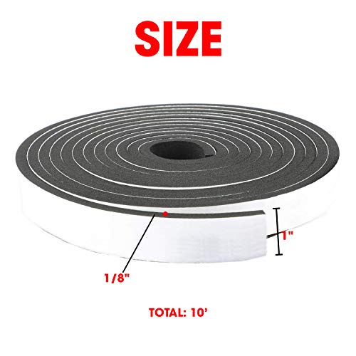 Neoprene Foam Strip Roll by Dualplex, 1" Wide x 10' Long x 1/8" Thick, Weather Seal High Density Stripping with Adhesive Backing – Weather Strip Roll Insulation Foam Strips - size: 1" Wide x 10' Long x 1/8" Thick