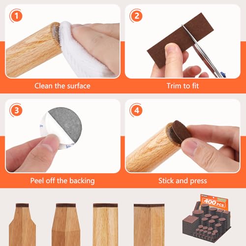 Felt Furniture Pads 400 Pieces, Furniture Pads for Hardwood Floors, Floor Protectors for Furniture Legs, Felt Pads for Furniture, Many Large Sizes Brown - size: 400pcs Brown