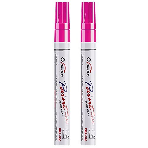 Overseas Permanent Paint Pens Pink Markers - 2 Pack Single color Oil Based Paint Markers, Medium Tip, Quick Drying and Waterproof Marker Pen for Metal, Rock Painting, Wood, Plastic, Canvas, Mugs - color: Pink