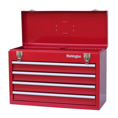 Workington Portable Metal Tool Chest with 4 Drawers, 20" 4-Drawer Tool Chest Cabinet with Ball Bearing Drawer Slides, Steel Tool Storage Box Organizer 4004 Red - color: Red