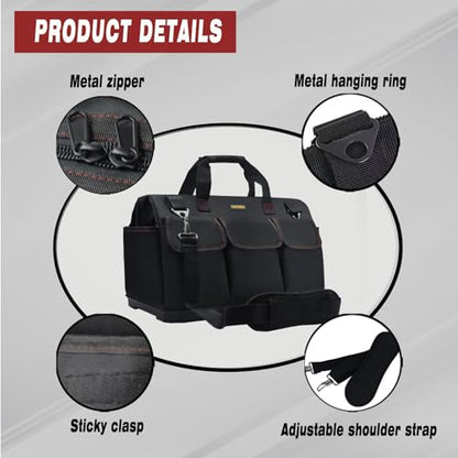 FASTECH 15-inch Heavy Duty Bottom Tool Bag With Wide Mouth For Tool Storage, Carrier and Organizer, Tools Bag For Men, Wide Mouth Tote Bag With Inside Pockets (15 Inch) - size: 15IN BOTTOM