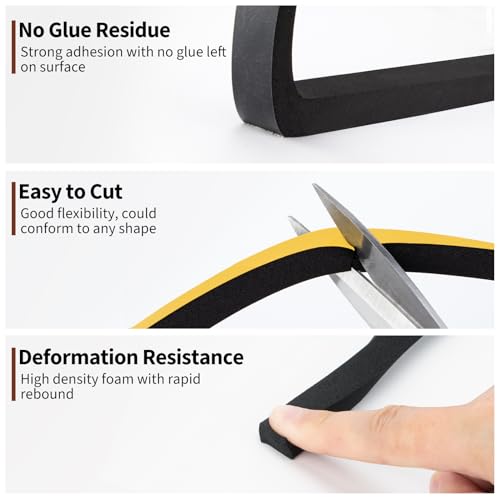 Yotache Foam Tape Weather Stripping for Door 2 Rolls 1/2" W X 3/8" T (New Adhesive Craft), High Density Closed Cell Adhesive Weather Seal Strip Black, 13 Ft Length (2 X 6.5 Ft Each) - size: 1/2"x3/8"x13 Ft